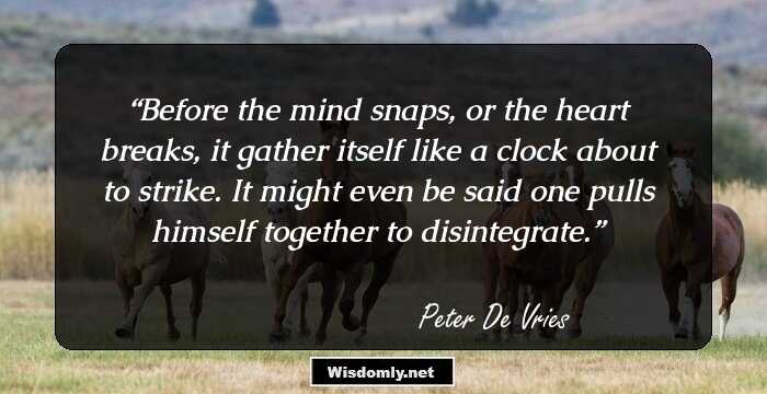 Before the mind snaps, or the heart breaks, it gather itself like a clock about to strike. It might even be said one pulls himself together to disintegrate.